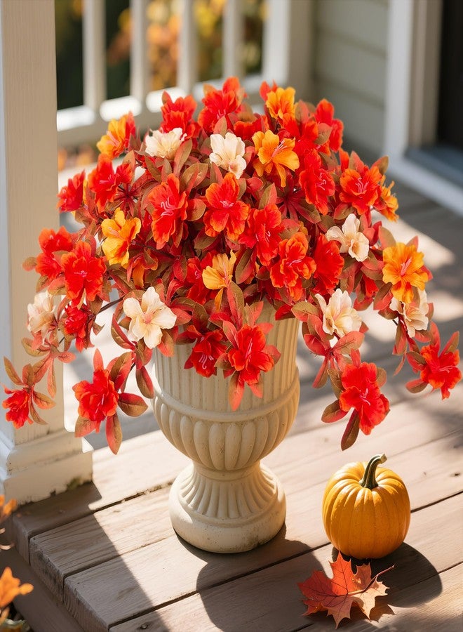 Ammyoo Fall Flowers Artificial for Decoration, Fake Silk Rhododendron Flowers for Outdoors, 2 Bundles Faux Azalea Outside UV Resistant No Fade Floral for Home Garden Balcony Walkway Wedding Party Decor - Image 5