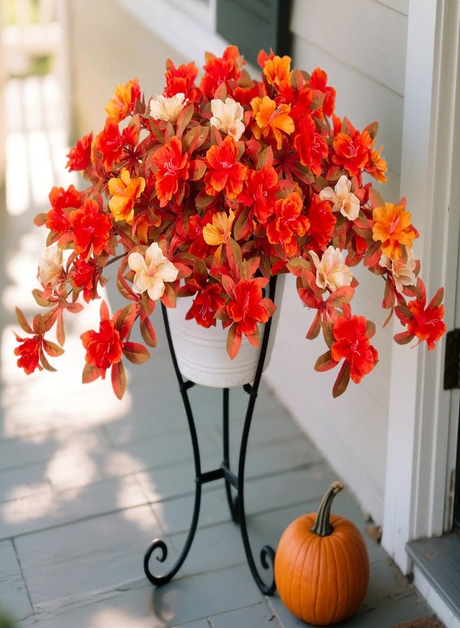 Ammyoo Fall Flowers Artificial for Decoration, Fake Silk Rhododendron Flowers for Outdoors, 2 Bundles Faux Azalea Outside UV Resistant No Fade Floral for Home Garden Balcony Walkway Wedding Party Decor - Image 3