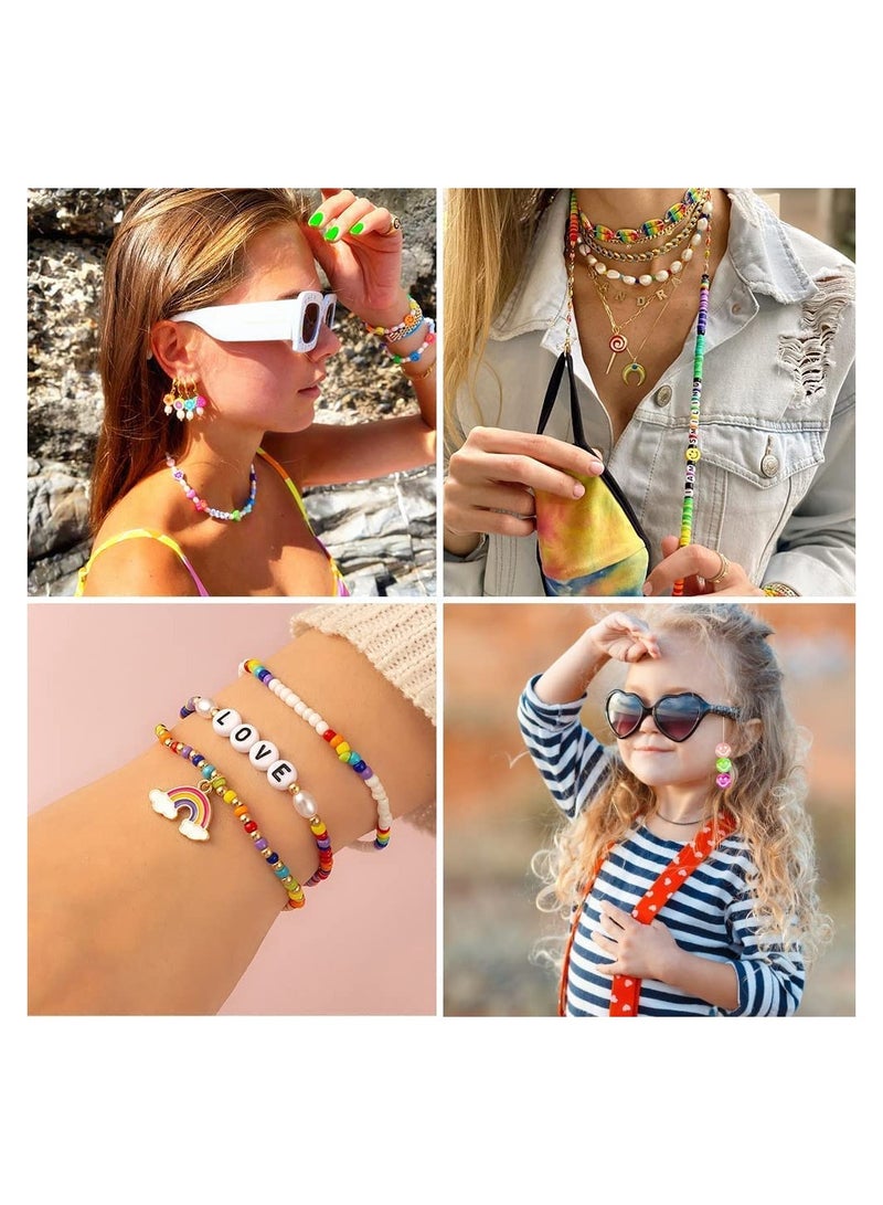 SOLARAE Bracelet Making Kit Pony Beads fruite Flower Polymer Clay Beads Smile Face Beads Letter Beads for Jewelry Making, DIY Arts Earring and Crafts Gifts for Girls Age 6 7 8 9 10-12 - Image 2