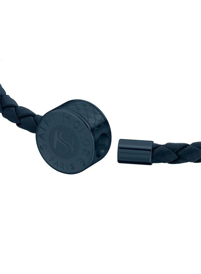 Saint Honore Paris Coin Blue Braided Leather Bracelet for Men