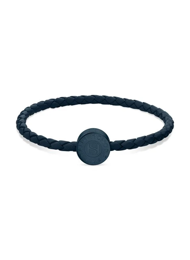 Saint Honore Paris Coin Blue Braided Leather Bracelet for Men
