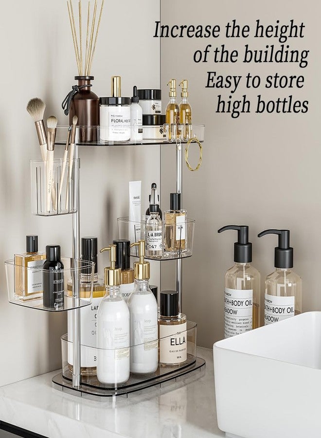 ACRYDECOR Clear Acrylic Makeup Organizer, Multi-Tier Cosmetic Storage Rack with Side Containers, Large Capacity Skincare Holder for Bathroom Counter, Vanity & Desk - Image 4