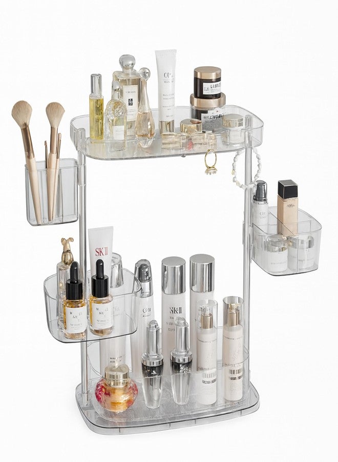 ACRYDECOR Clear Acrylic Makeup Organizer, Multi-Tier Cosmetic Storage Rack with Side Containers, Large Capacity Skincare Holder for Bathroom Counter, Vanity & Desk - Image 1