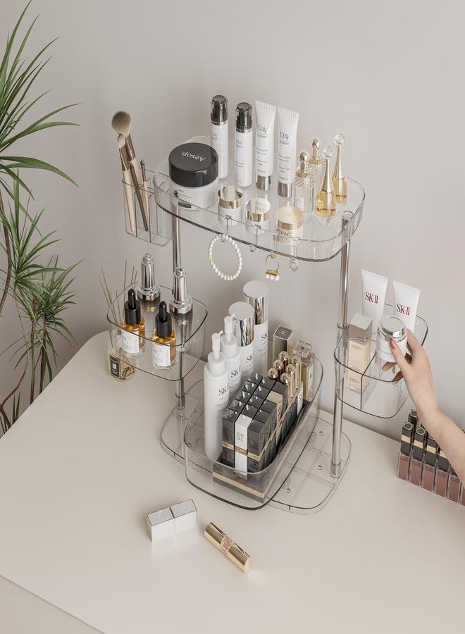 ACRYDECOR Clear Acrylic Makeup Organizer, Multi-Tier Cosmetic Storage Rack with Side Containers, Large Capacity Skincare Holder for Bathroom Counter, Vanity & Desk - Image 3