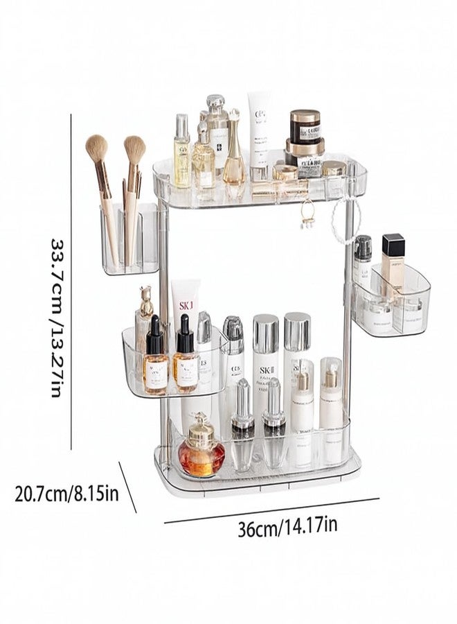 ACRYDECOR Clear Acrylic Makeup Organizer, Multi-Tier Cosmetic Storage Rack with Side Containers, Large Capacity Skincare Holder for Bathroom Counter, Vanity & Desk - Image 2