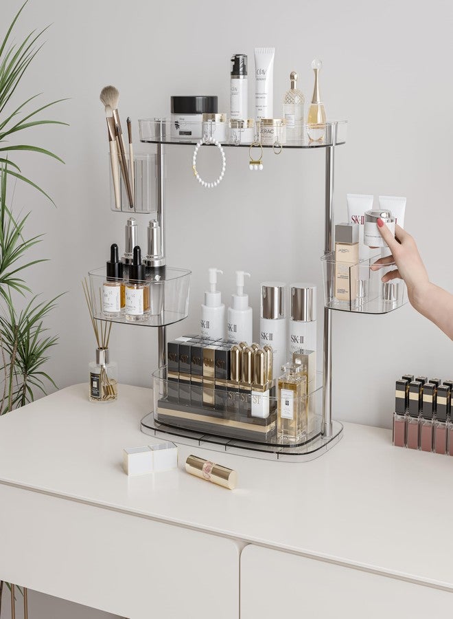 ACRYDECOR Clear Acrylic Makeup Organizer, Multi-Tier Cosmetic Storage Rack with Side Containers, Large Capacity Skincare Holder for Bathroom Counter, Vanity & Desk - Image 5