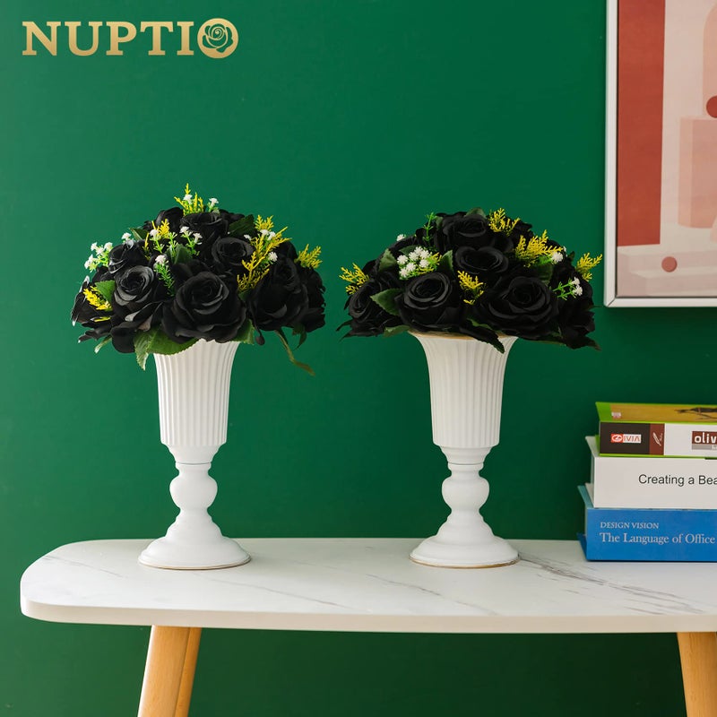 NUPTIO Black Roses Artificial Flowers Pcs of 2 Fake Flower Bouquet Black Hydrangea Flowers Artificial  15 Heads Fake Roses with Base  Real Looking Black Artificial Flowers (Black) - Image 3