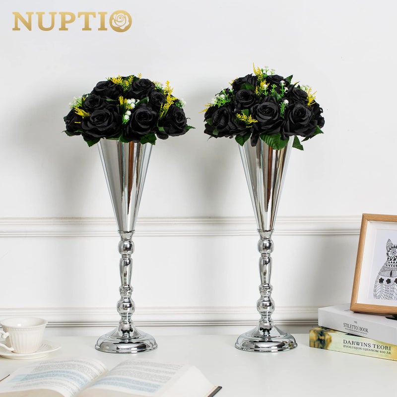 NUPTIO Black Roses Artificial Flowers Pcs of 2 Fake Flower Bouquet Black Hydrangea Flowers Artificial  15 Heads Fake Roses with Base  Real Looking Black Artificial Flowers (Black) - Image 2