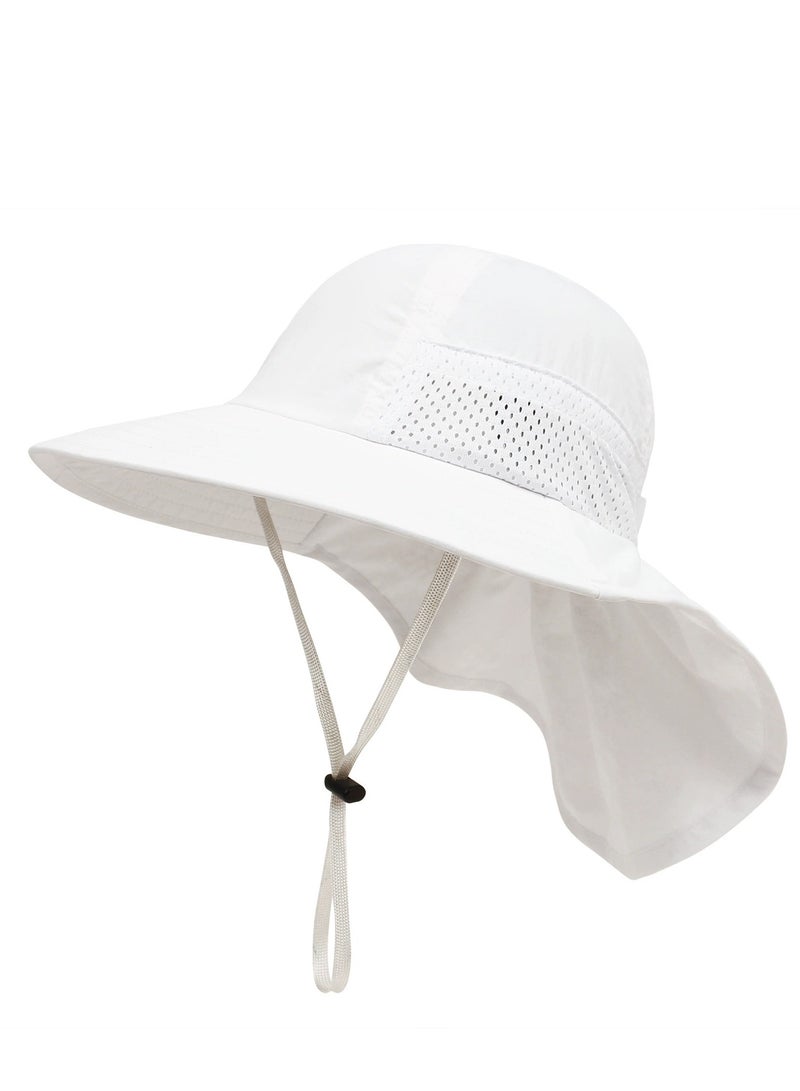 Baby Sun Protection Hat for Toddlers Boys Girls Sunhat Wide Brim Neck Flap Beach Play Hats(white-s) - Image 1