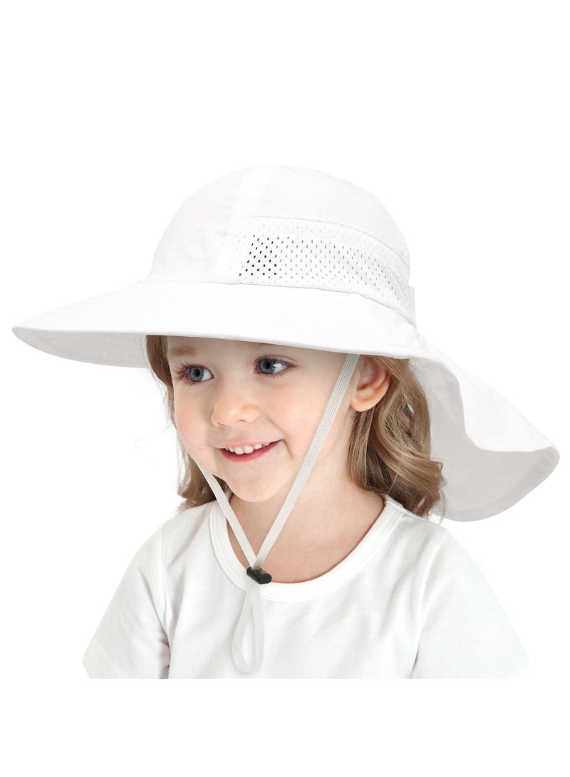Baby Sun Protection Hat for Toddlers Boys Girls Sunhat Wide Brim Neck Flap Beach Play Hats(white-s) - Image 2