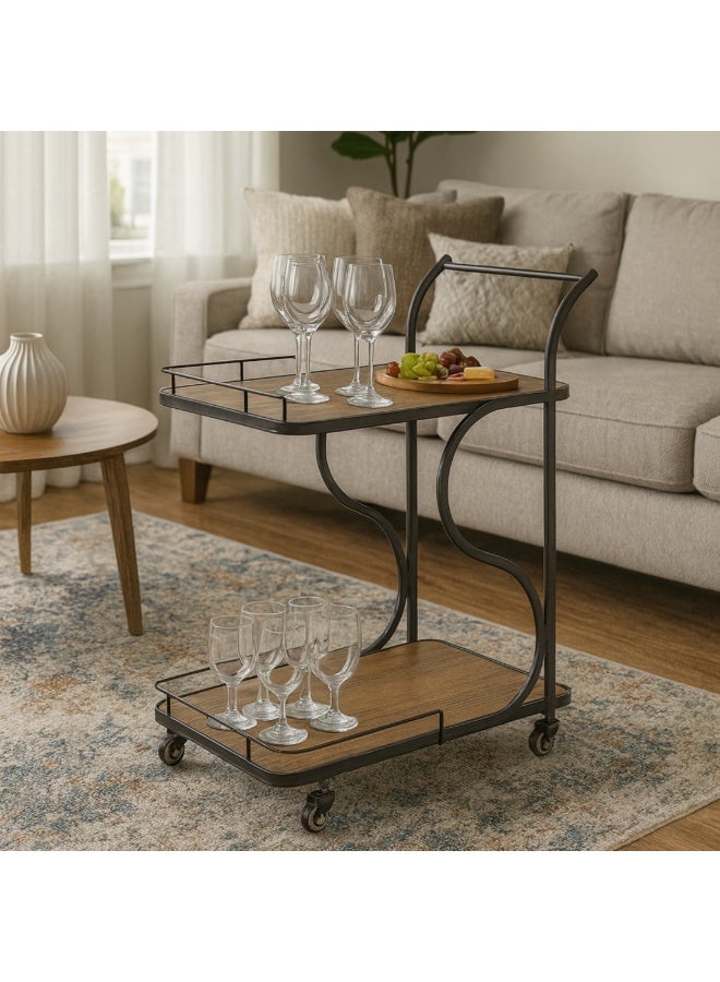 بكسل للأثاث عربة تقديم الضيافة للشاي والقهوة متحركة رفين مستطيلة من بكسل الأثاث - Image 1