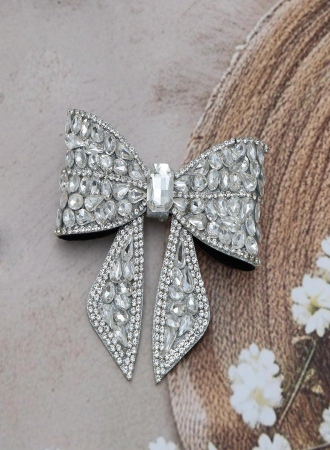 NNR Jewelry Crystal Shiny Stone Bow Butterfly Hair Bow Claw Clip Accessories for Women Girl Flower Princess Headwear Hair Pin | Fancy Hair Clips | Hair Accessories for Women (Silver, Medium) - Image 3