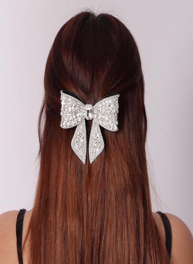 NNR Jewelry Crystal Shiny Stone Bow Butterfly Hair Bow Claw Clip Accessories for Women Girl Flower Princess Headwear Hair Pin | Fancy Hair Clips | Hair Accessories for Women (Silver, Medium) - Image 5