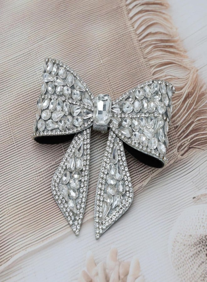 NNR Jewelry Crystal Shiny Stone Bow Butterfly Hair Bow Claw Clip Accessories for Women Girl Flower Princess Headwear Hair Pin | Fancy Hair Clips | Hair Accessories for Women (Silver, Medium) - Image 4