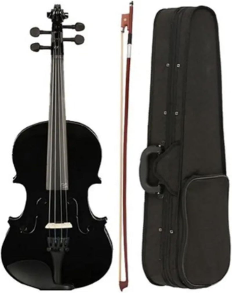 Megarya 4/4 Black Glossy Violin Made By Indian Solid Wood Perfect Choice for Violin Beginners Complete Set With Case, Bow and Rosin - Image 1