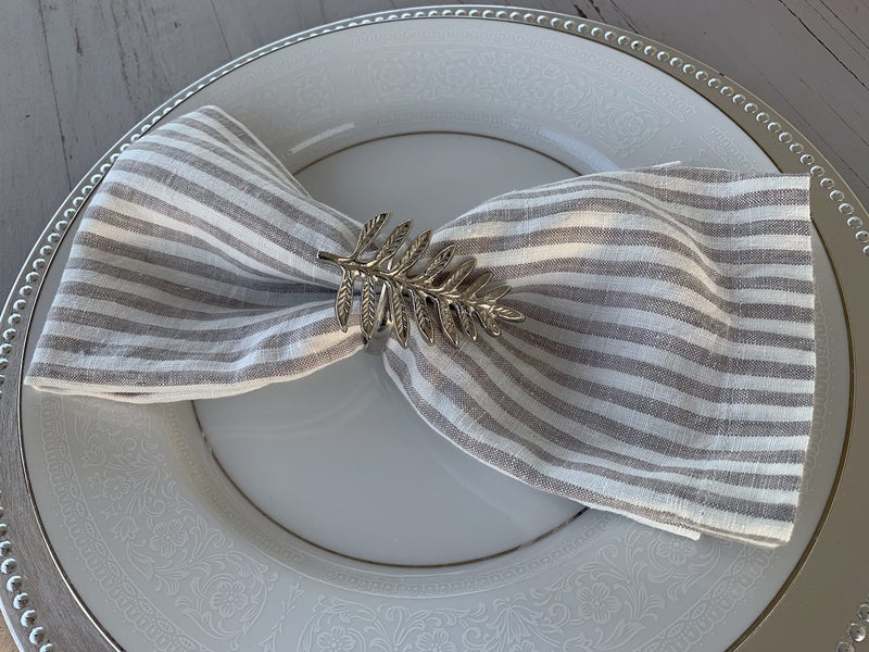 Eight Owls Linen Napkins - 100% French Flax - Stonewashed Pure Linen Cloth Napkins - Mitered Corners - Set of 4 (Gray/White Stripe) - Image 5