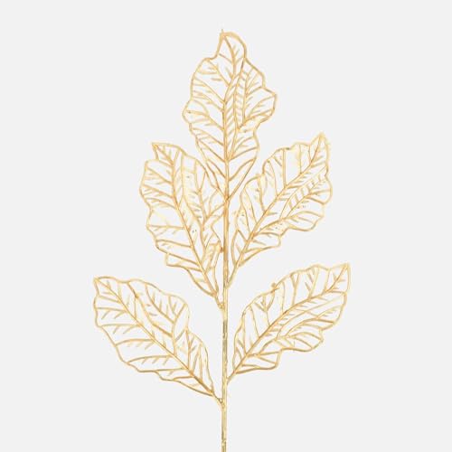 HOLLIO Artificial Flowers Artificial Flowers for Home Decor Golden Leaf Fake Flowers Sticks Bunch Decorative Items for Home Decoration, Living Room Decoration Plants (Without Vase Pot) - Image 1
