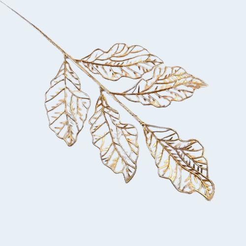 HOLLIO Artificial Flowers Artificial Flowers for Home Decor Golden Leaf Fake Flowers Sticks Bunch Decorative Items for Home Decoration, Living Room Decoration Plants (Without Vase Pot) - Image 4