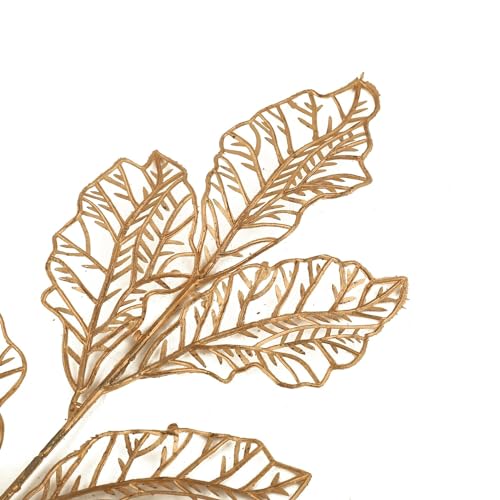 HOLLIO Artificial Flowers Artificial Flowers for Home Decor Golden Leaf Fake Flowers Sticks Bunch Decorative Items for Home Decoration, Living Room Decoration Plants (Without Vase Pot) - Image 5