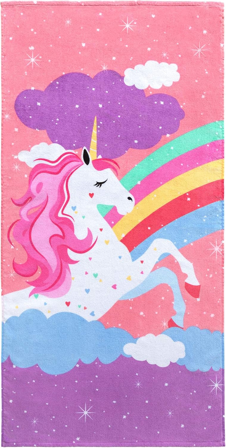 Softerry Rainbow Unicorn Velour Beach Towel for Kids 28in x 55in 100 Cotton 1 Towel 28 x 55 Pink - Image 2