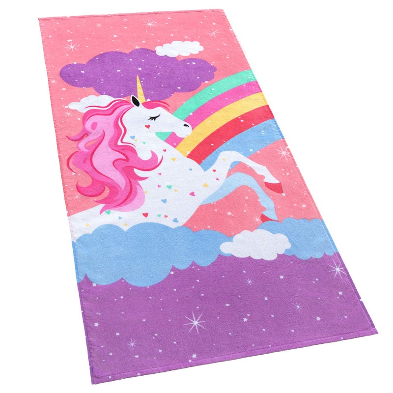 Softerry Rainbow Unicorn Velour Beach Towel for Kids 28in x 55in 100 Cotton 1 Towel 28 x 55 Pink - Image 1