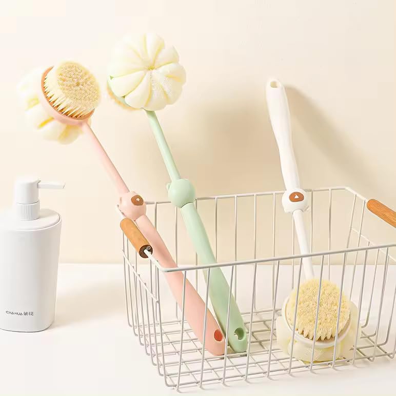ZENOP Shower Body Brush with Bristles and Loofah, Back Scrubber Mesh Sponge with Curved Long Handle for Skin Exfoliating Bath, Massage Bristles Suitable for Men and Women - Image 1