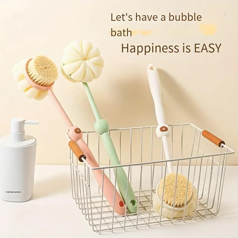 ZENOP Shower Body Brush with Bristles and Loofah, Back Scrubber Mesh Sponge with Curved Long Handle for Skin Exfoliating Bath, Massage Bristles Suitable for Men and Women - Image 2