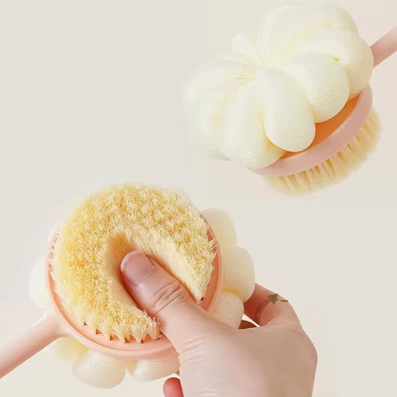 ZENOP Shower Body Brush with Bristles and Loofah, Back Scrubber Mesh Sponge with Curved Long Handle for Skin Exfoliating Bath, Massage Bristles Suitable for Men and Women - Image 4