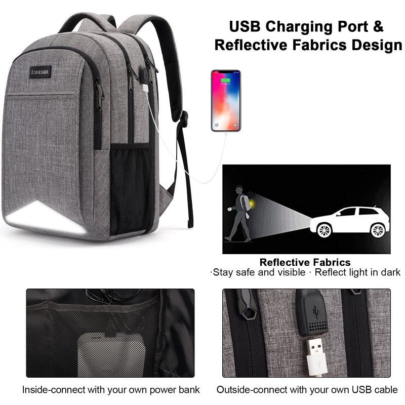 Lumesner 17 Inch Laptop Backpack, TSA Large Backpack for Travel and Business with USB Charger Port, Water Resistant Flight Approved Weekender Carry-On Backpack with Luggage Sleeve for Women and Men - Image 2
