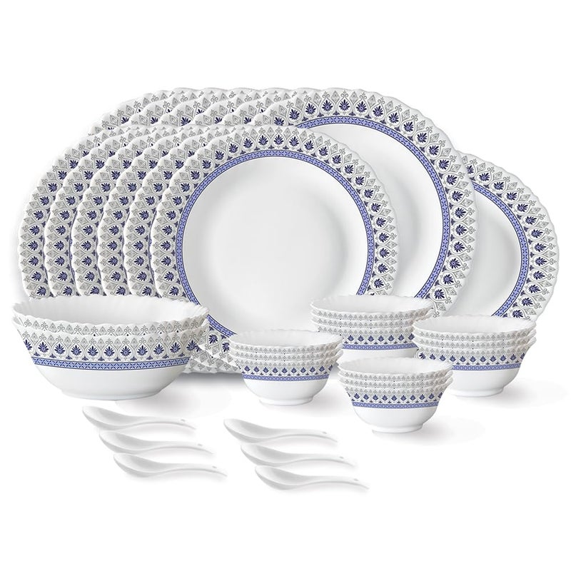 LARAH BY BOROSIL Larah by Borosil Ocean Fluted Series Opalware Dinner Set | 33 Pieces for Family of 6 | Microwave & Dishwasher Safe | Bone-Ash Free | Crockery Set for Dining & Gifting | Plates & Bowls | White - Image 1