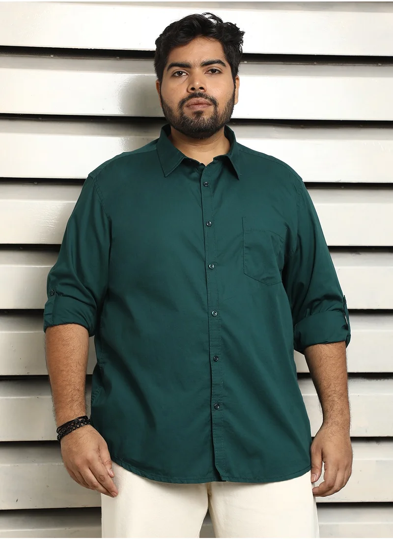 هاي ستار Regular Fit Dark Green Shirt for Men, Casual and Solid Design