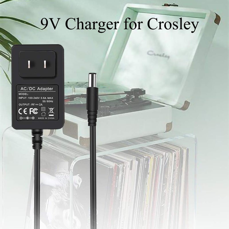 WUKUR Replacement for Crosley Record Player Power Cord, 9V Adapter for Crosley Cruiser Portable Turntable Record Player CR8005A CR221 CR8005C I II III Series 5.9FT Cord (Not for 5V or 12V) - Image 5