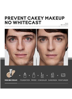 Laikou Men BB Cream SPF 15 PA++, Full-Coverage Foundation & Concealer, Mens Face Moisturizer Cream Evens Skin Tone, Oil Control and Cover Flaws, Natural Finish for All Skin Types, Natural 240  - Image 4