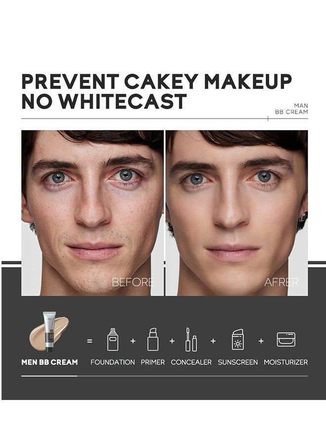 Laikou - Men BB Cream SPF 15 PA++, Full-Coverage Foundation & Concealer, Mens Face Moisturizer Cream Evens Skin Tone, Oil Control and Cover Flaws, Natural Finish for All Skin Types, Natural 240 - Image 1