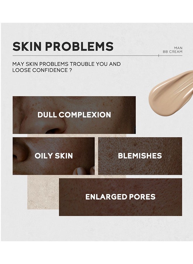 Laikou - Men BB Cream SPF 15 PA++, Full-Coverage Foundation & Concealer, Mens Face Moisturizer Cream Evens Skin Tone, Oil Control and Cover Flaws, Natural Finish for All Skin Types, Natural 240 - Image 1