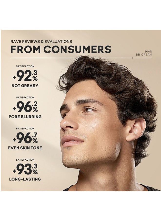 Laikou - Men BB Cream SPF 15 PA++, Full-Coverage Foundation & Concealer, Mens Face Moisturizer Cream Evens Skin Tone, Oil Control and Cover Flaws, Natural Finish for All Skin Types, Natural 240 - Image 1