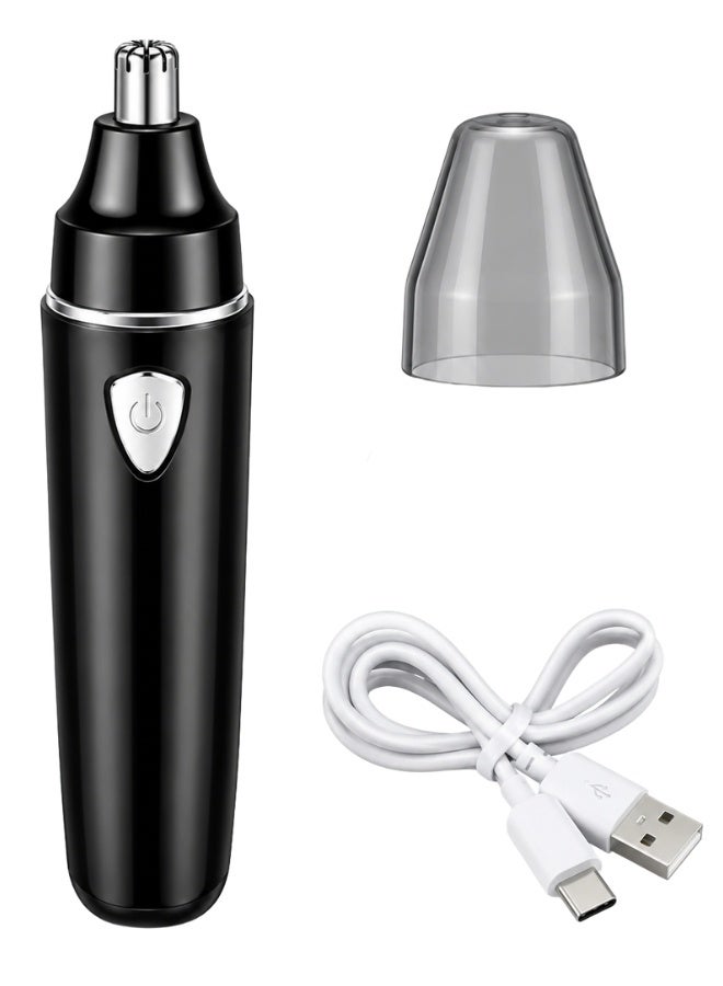 Electric Nose and Ear Hair Trimmer for Men and Women, USB Type-C Rechargeable 2W Grooming Tool with 3.7V Rated Voltage, Safe Rotary Blade, Transparent Protective Cap and One-Button Operation, Portable Facial Hair Trimmer for Home and Travel – Black - Image 1
