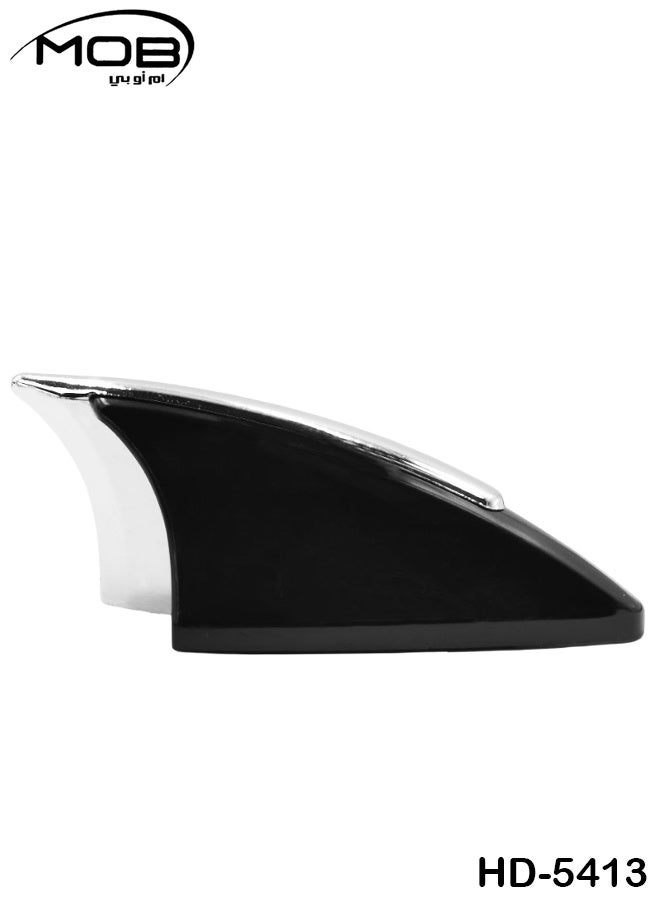 MOB Shark Fin Car Roof Antenna HD-5413 – Universal Decorative AM/FM Signal Receiver, Chrome & Black Finish, Aerodynamic Design, Static Reduction, Easy 3M Adhesive Installation for Cars, SUVs & Sedans - Image 1
