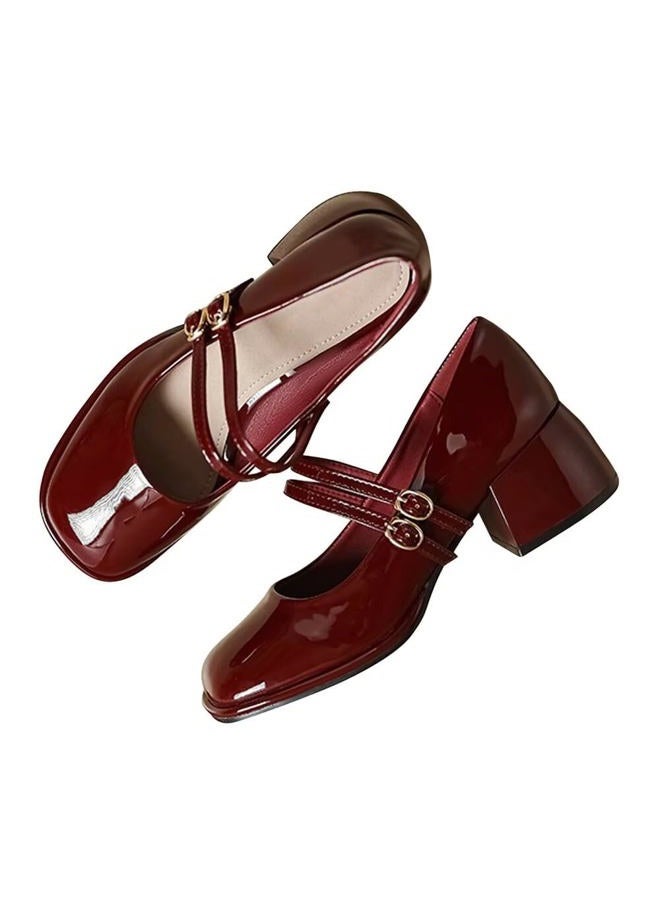 Stunner Women's Chunky Low Block Heel Dress Shoes Mary Janes Heels for Women Comfortable Closed Toe Work Pumps 2, C Wine Red, 8 - Image 1