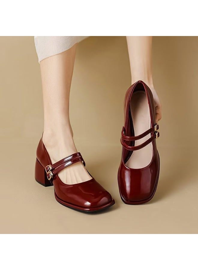 Stunner Women's Chunky Low Block Heel Dress Shoes Mary Janes Heels for Women Comfortable Closed Toe Work Pumps 2, C Wine Red, 8 - Image 5