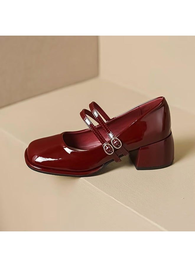 Stunner Women's Chunky Low Block Heel Dress Shoes Mary Janes Heels for Women Comfortable Closed Toe Work Pumps 2, C Wine Red, 8 - Image 3