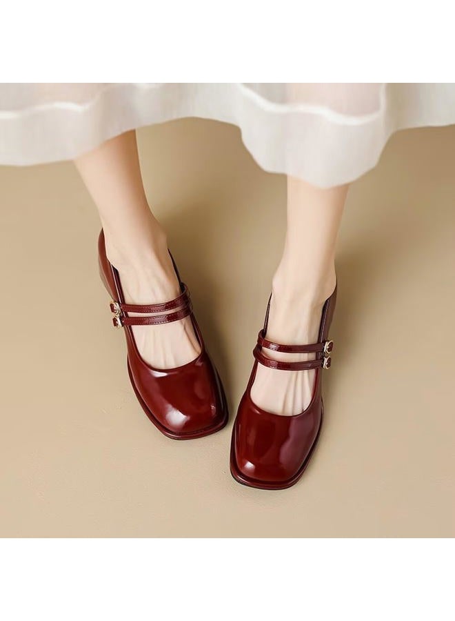 Stunner Women's Chunky Low Block Heel Dress Shoes Mary Janes Heels for Women Comfortable Closed Toe Work Pumps 2, C Wine Red, 8 - Image 4
