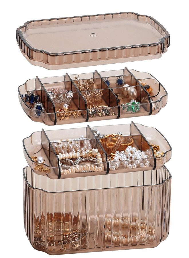 LETURE 3-Layer Jewelry Organizer Box for Earrings, Rings, Necklaces, Bracelets, Clear Plastic Bead Storage Containers for Crafts (Coffee) - Image 2