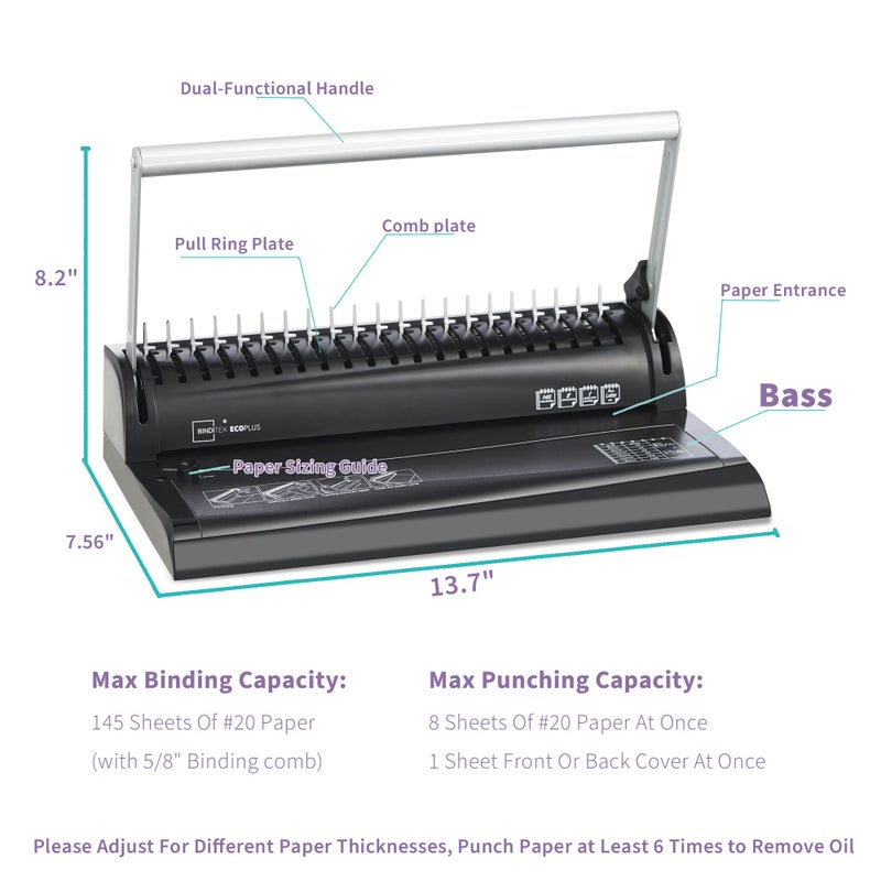 Binditek Binding Machine, 19-Hole, 145 Sheets, Comb Binder Machines with 30 PCS 1/2" Binding Combs, for Letter Size, Fixed Margin - Image 2
