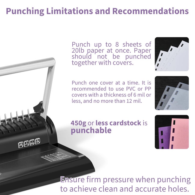 Binditek Binding Machine, 19-Hole, 145 Sheets, Comb Binder Machines with 30 PCS 1/2" Binding Combs, for Letter Size, Fixed Margin - Image 3