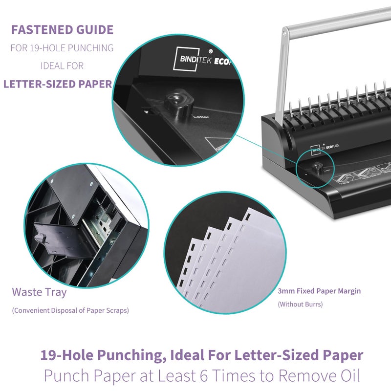 Binditek Binding Machine, 19-Hole, 145 Sheets, Comb Binder Machines with 30 PCS 1/2" Binding Combs, for Letter Size, Fixed Margin - Image 4