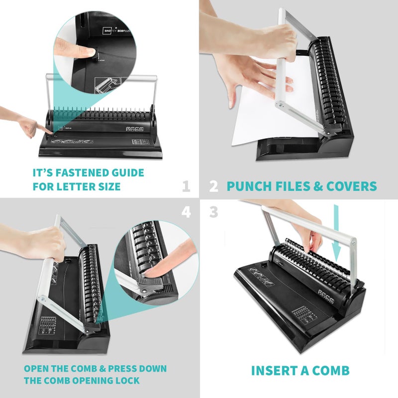 Binditek Binding Machine, 19-Hole, 145 Sheets, Comb Binder Machines with 30 PCS 1/2" Binding Combs, for Letter Size, Fixed Margin - Image 5