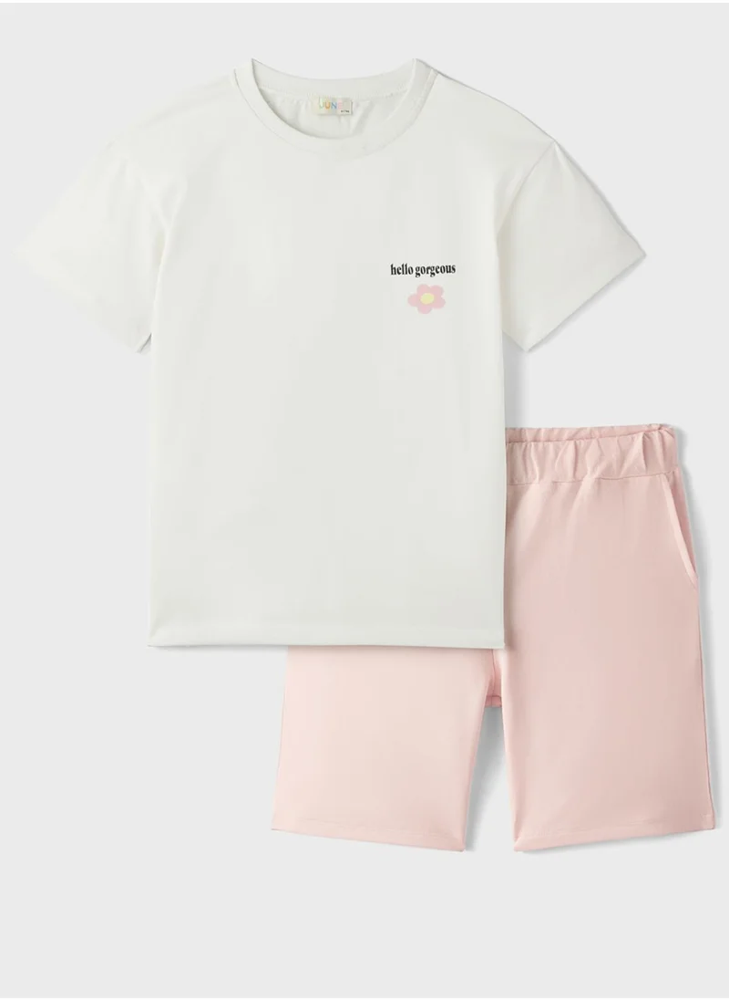 JUNE Kids Crew Neck T-Shirt And Short Set