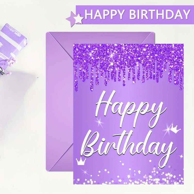 بطاقة عيد ميلاد أرجوانية كبيرة تزيين حفلة عيد ميلاد سعيد دفتر الضيوف - Image 3