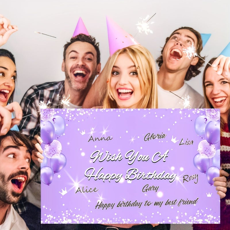 بطاقة عيد ميلاد أرجوانية كبيرة تزيين حفلة عيد ميلاد سعيد دفتر الضيوف - Image 5